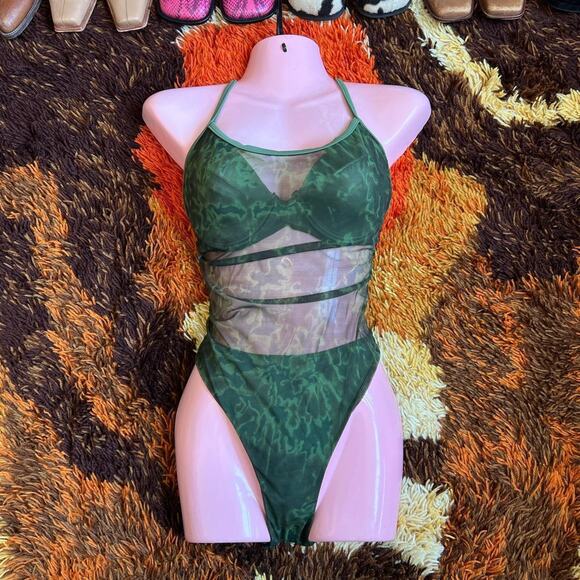 Vintage deadstock overlay mesh green one piece - Picture 7 of 7